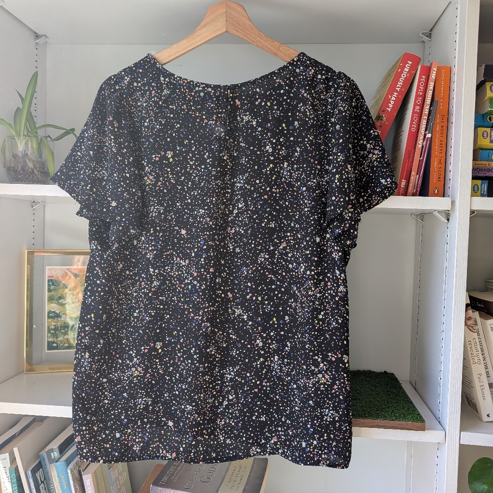Women's Speckled Shirt Black Blue Pink Size Small to Medium Indie Artsy - Picture 4 of 4